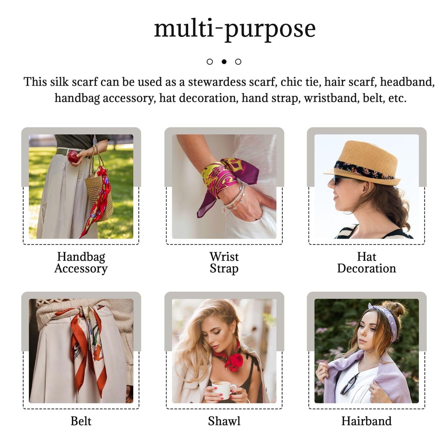 Pañuelo de satén para mujer: pañuelo fino para el asa del bolso y para la cabeza