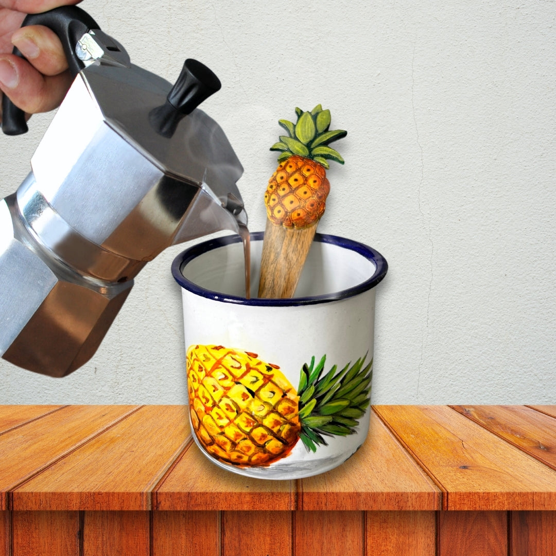 Metal Mug with Pineapple Design and Spoon Set