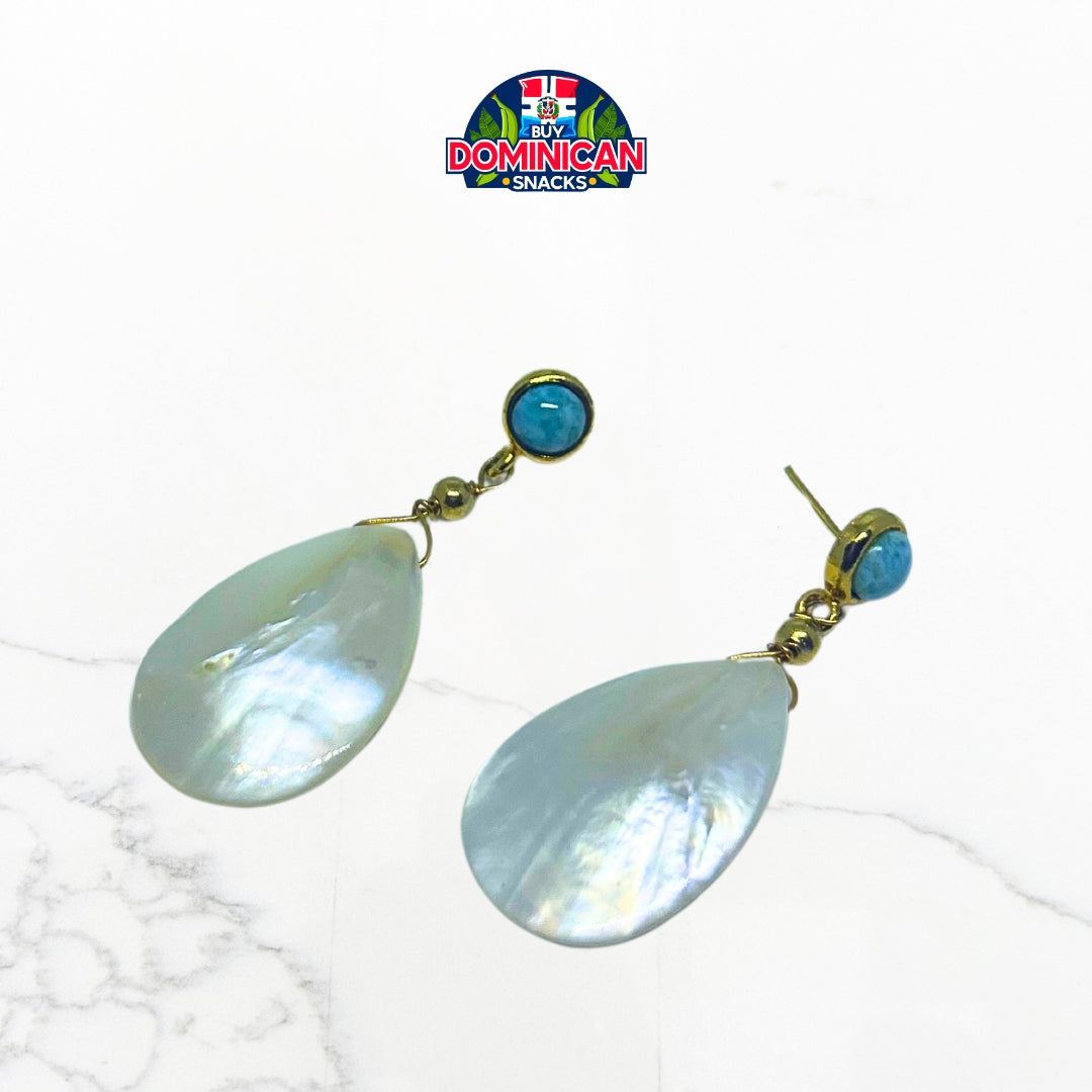 Gold-Plated Silver Earrings with Mother-of-Pearl and Larimar