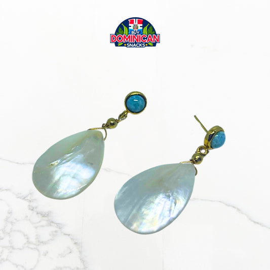 Gold-Plated Silver Earrings with Mother-of-Pearl and Larimar