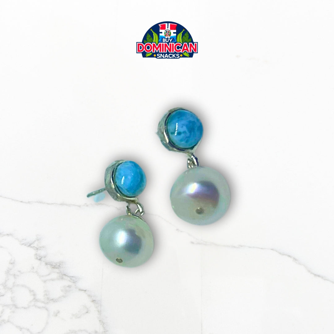 Gold-Plated Silver Larimar Earrings with Freshwater Pearl