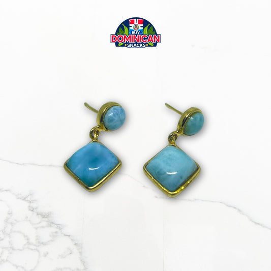 Gold-Plated Silver Triangular Larimar Earrings
