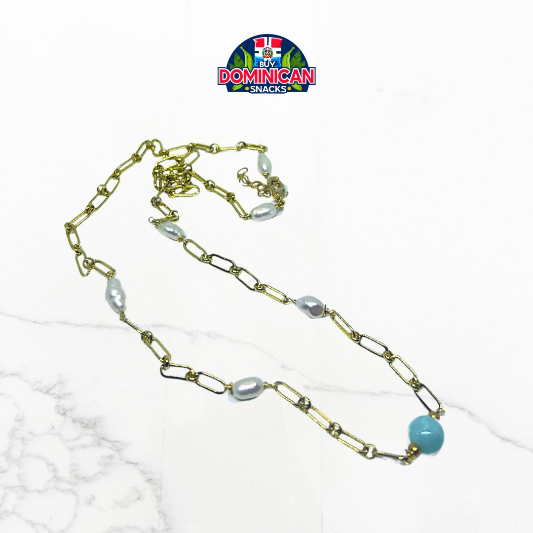 Collar de Perlas con Esfera de Larimar