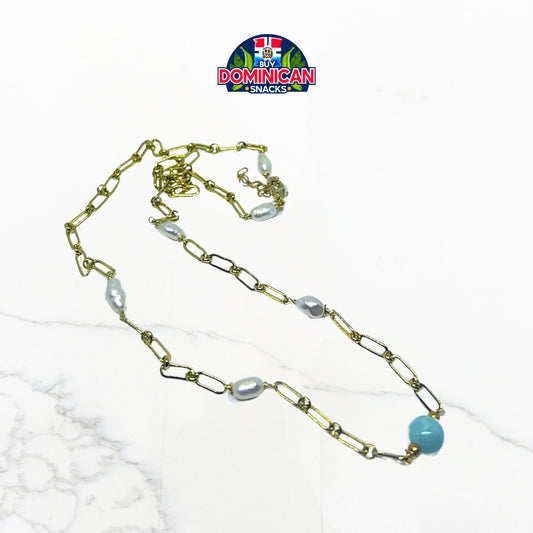 Pearl Necklace with Larimar Sphere