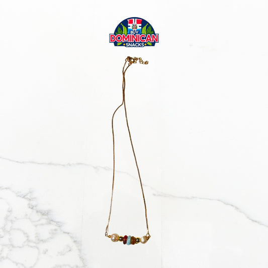Collar de perlas, larimar y ámbar bañado en oro: una hermosa armonía de la naturaleza