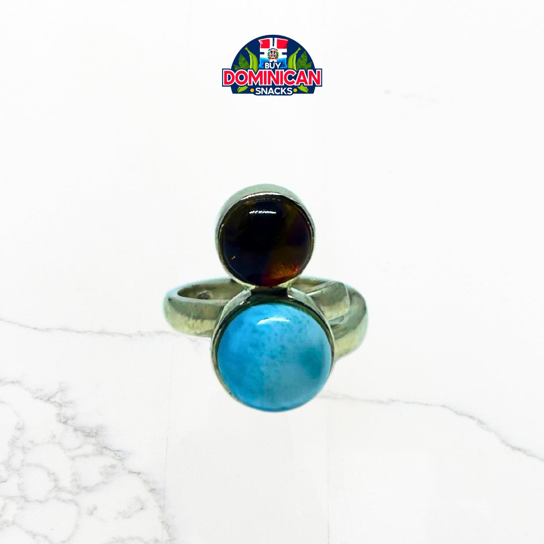 Anillo de Plata con Doble Círculo de Ámbar y Larimar