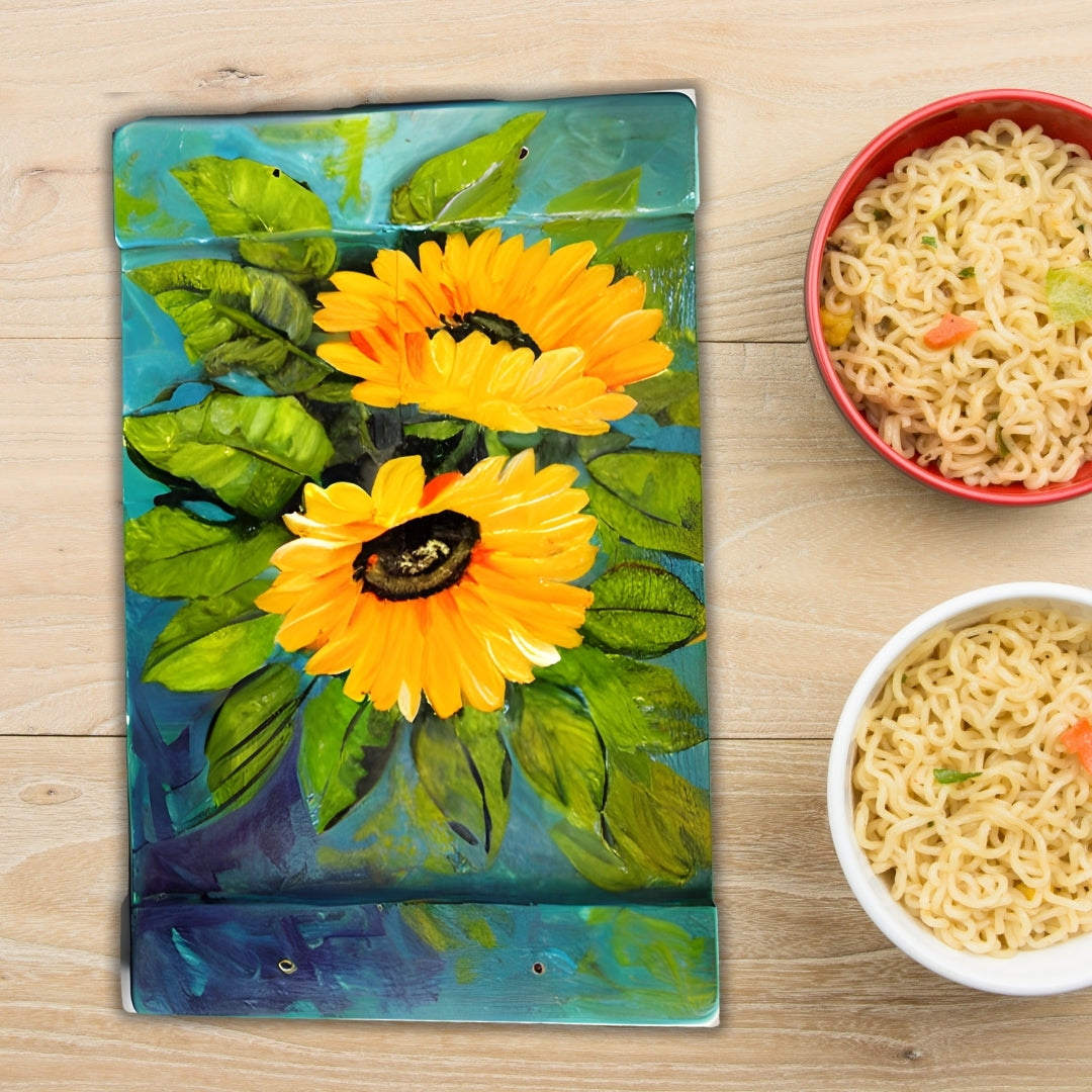 Wooden Tray with Sunflower Design