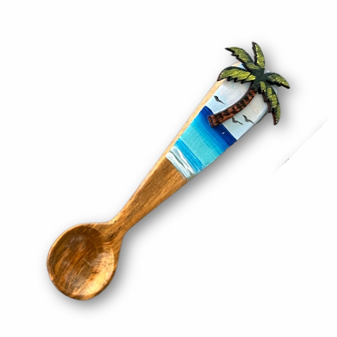 Enamel-Coated Aluminum Mug Set with Beach Design and Spoon – Coastal Elegance