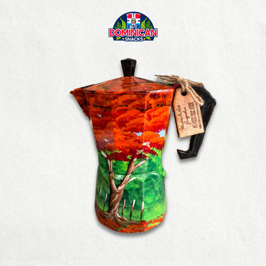 Dominican Coffee Pot with Scenic Country Painting - 6 Cups - For decorative purposes only