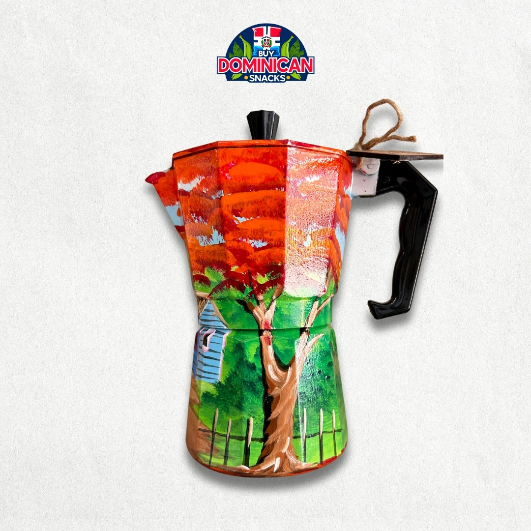 Dominican Coffee Pot with Scenic Country Painting - 6 Cups - For decorative purposes only