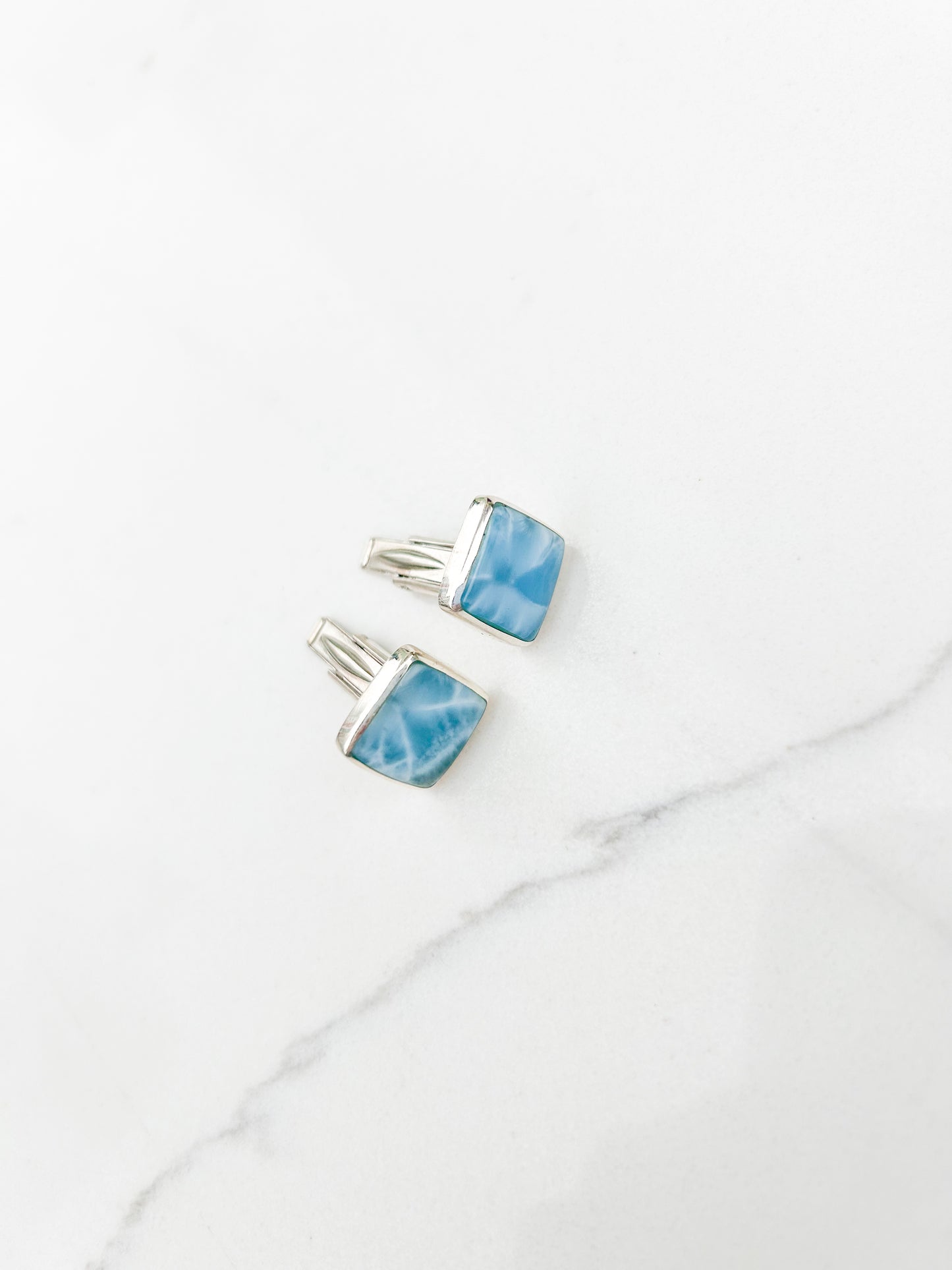 925 Silver Larimar Cufflinks- timeless sophistication