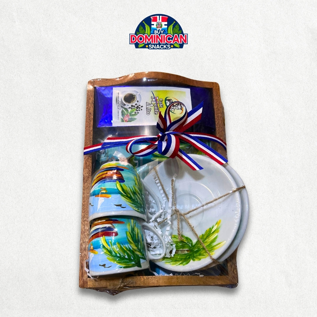 Dominican Tropical Beach Set – 2 Mugs, 2 Plates & Monte Alto Coffee Gift Kit