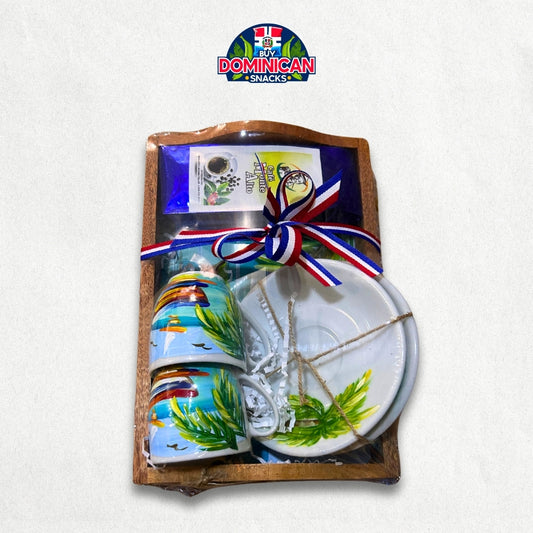 Dominican Tropical Beach Set – 2 Mugs, 2 Plates & Monte Alto Coffee Gift Kit