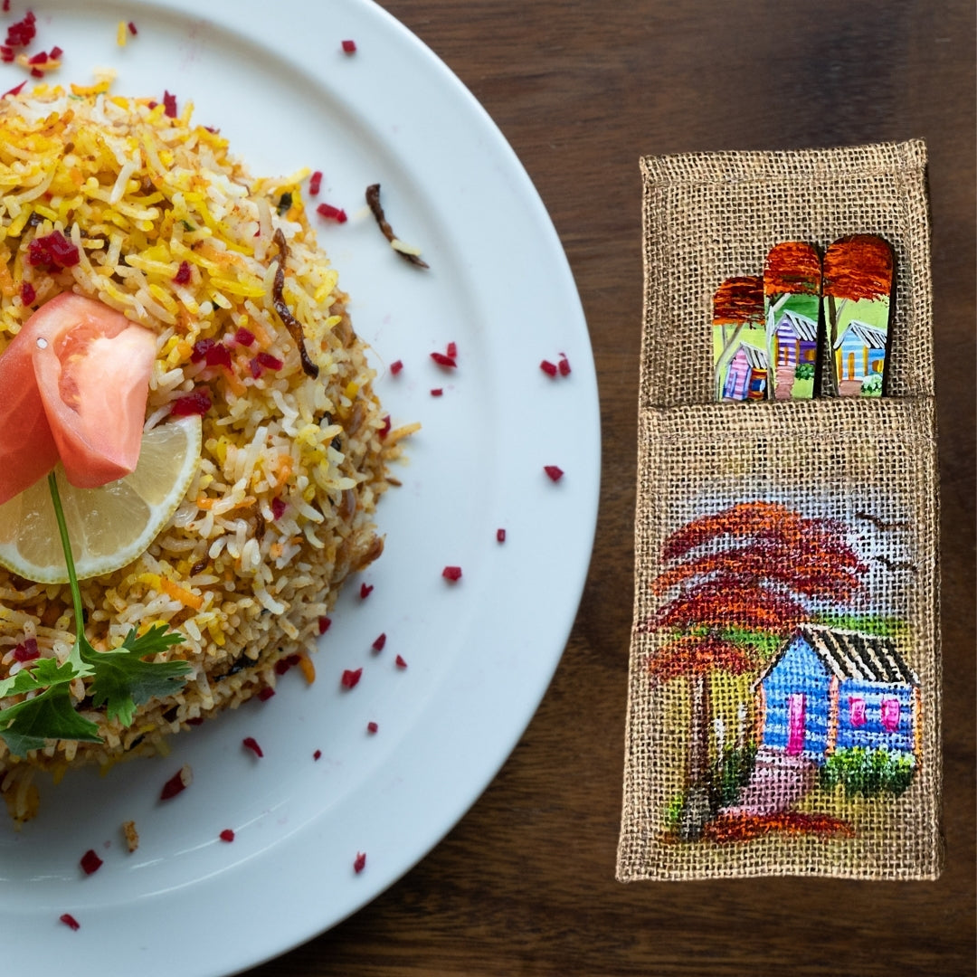Jute Cutlery Holder with Flamboyant Flower Design