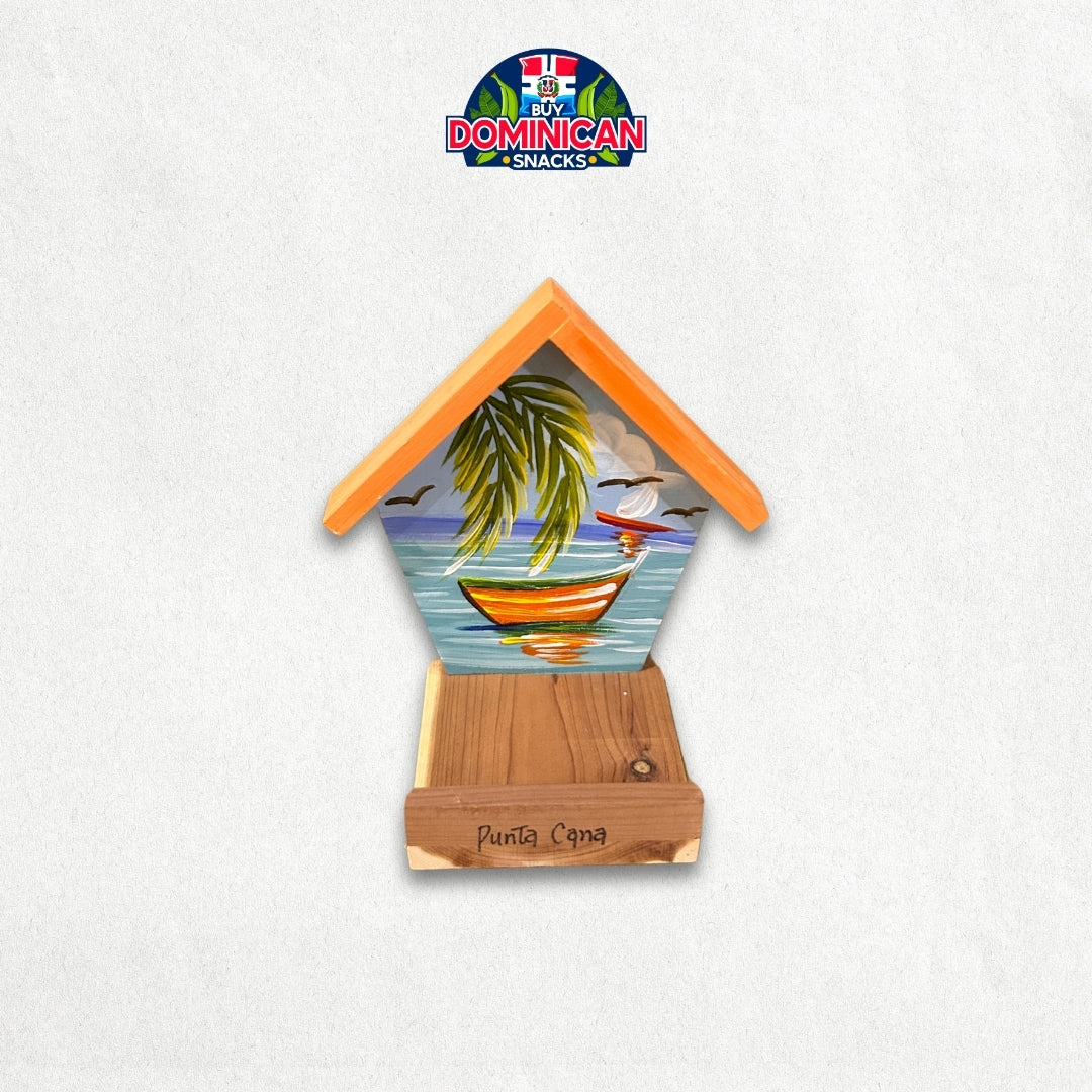 Tarjetero con temática de playa: diseño costero artesanal dominicano