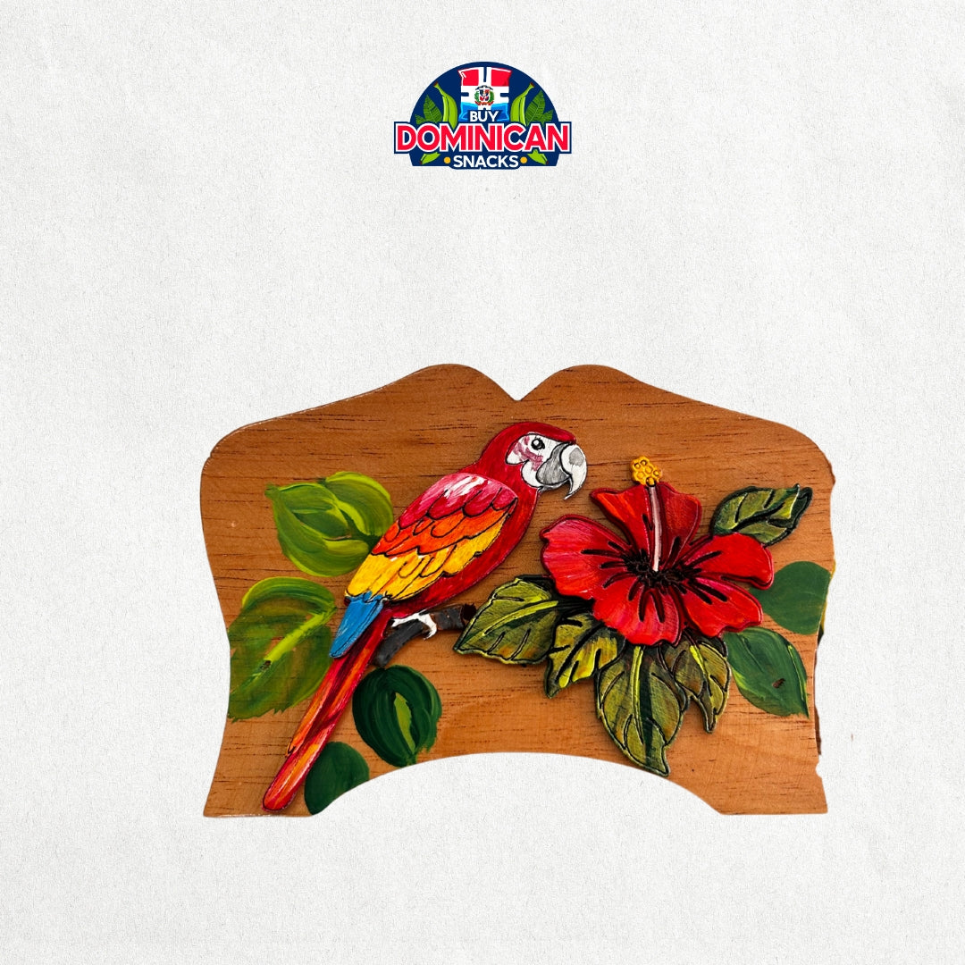 Dominican Napkin Holder: 3D Cotorra & Hibiscus Charm