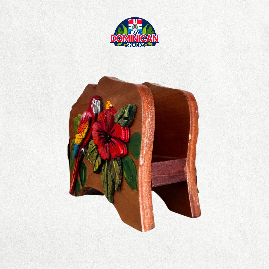 Dominican Napkin Holder: 3D Cotorra & Hibiscus Charm
