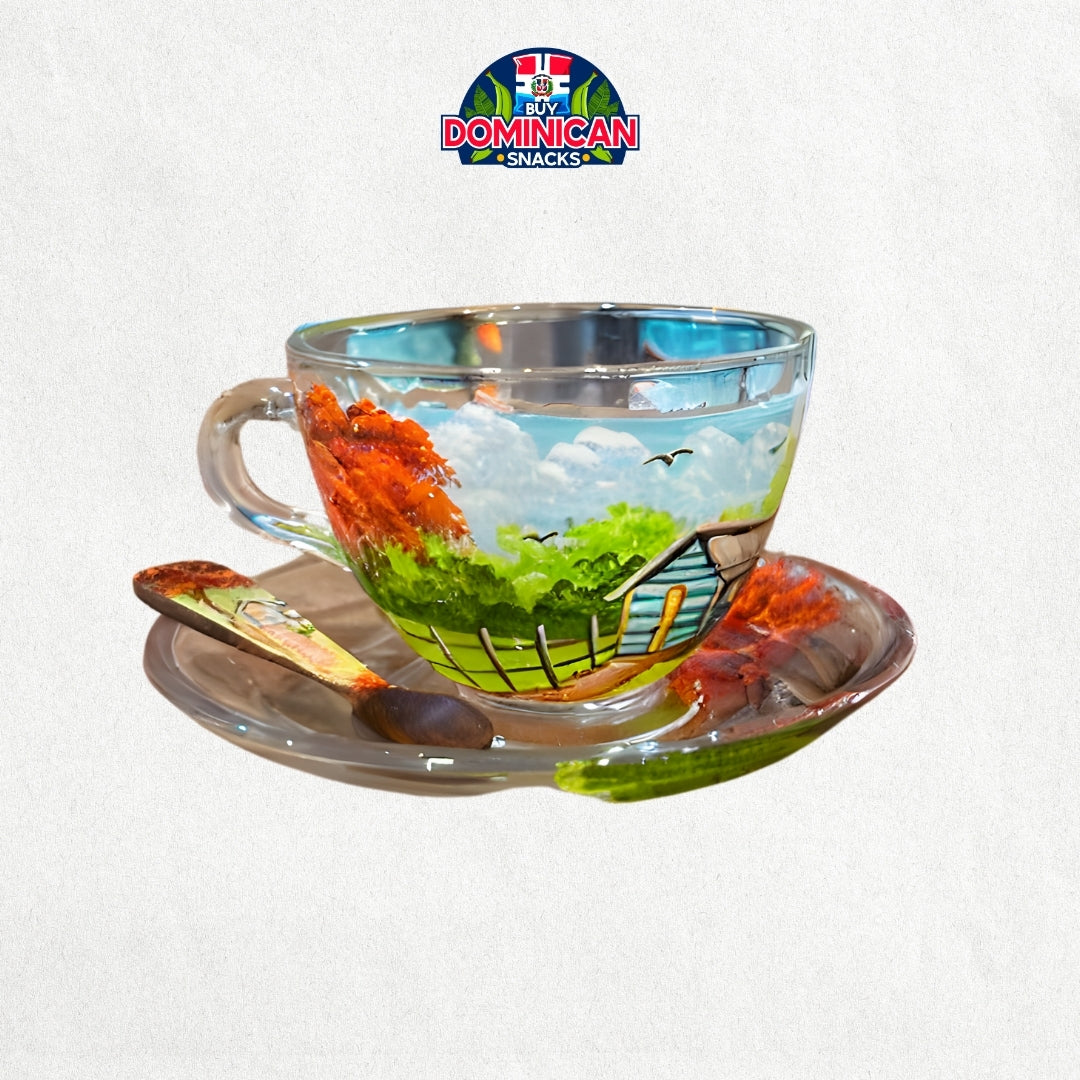 Taza extravagante con diseño de Casas de campo dominicanas hechas a mano - Vidrio transparente