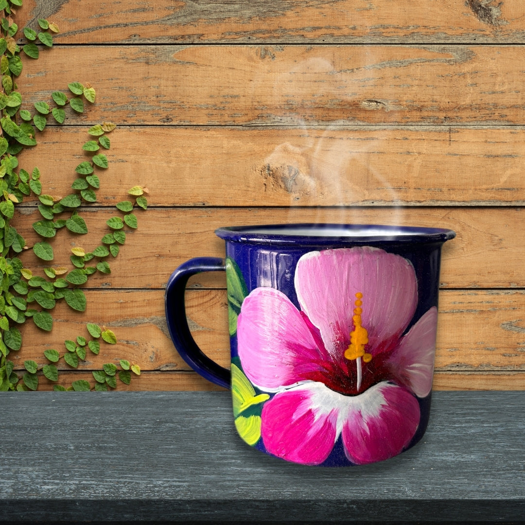 Enamel-Coated Aluminum Mug with Pink Canna Lily Design – Elegant and Stylish