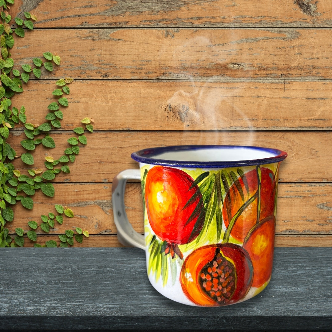 Dominican Enamel-Coated Aluminum Mug with Fruit Design – Vibrant and Fun