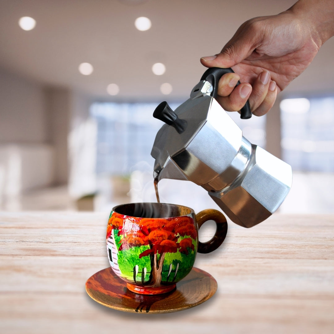 Wooden Espresso Cup with Dominican Countryside Design