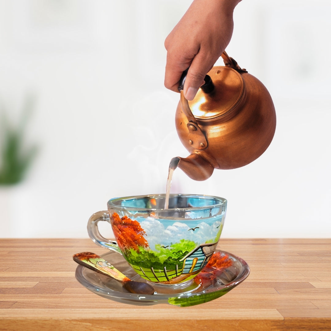 Taza extravagante con diseño de Casas de campo dominicanas hechas a mano - Vidrio transparente