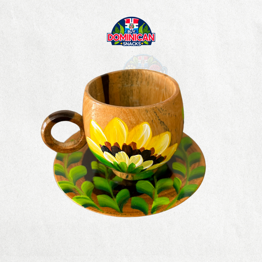 Wooden Espresso Cup with Sunflower Design