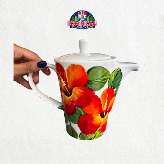 Tetera pintada a mano: Elegancia de hibisco