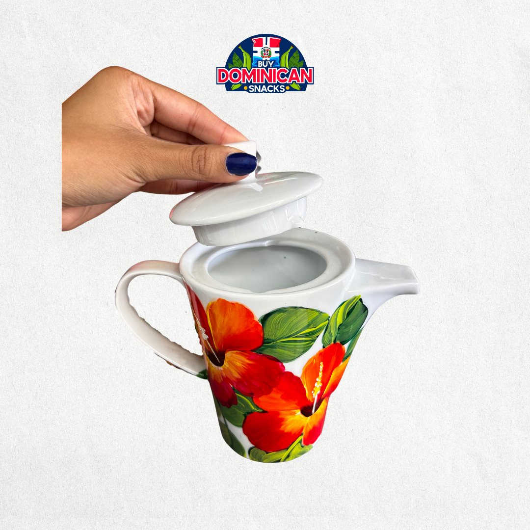 Tetera pintada a mano: Elegancia de hibisco