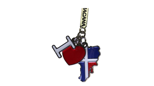 Llavero "Amo República Dominicana" – Forma de mapa con bandera dominicana