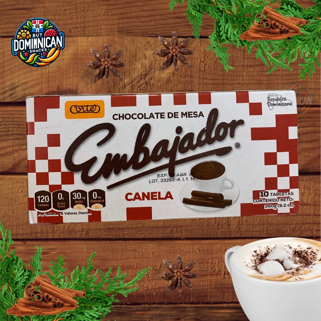 Cortes Embajador Cinnamon Chocolate - 10 traditional chocolate tablet bars from the Dominican Republic