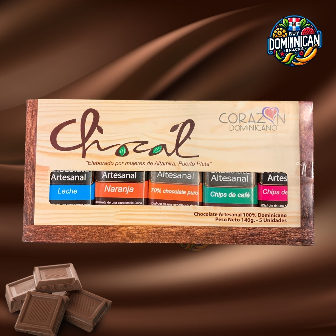 Chocal Chocolate kit 5 units 140g - Cocoa Chips,  Coffee Chips, 70% Pure Dark Chocolate, Orange and Milk