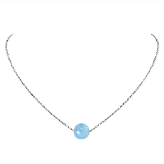 Larimar Crystal Bead Choker Necklace in 925 Sterling Silver, 10mm Natural Larimar, Adjustable 12–17” Chain, Gift Box Set, Women’s Jewelry