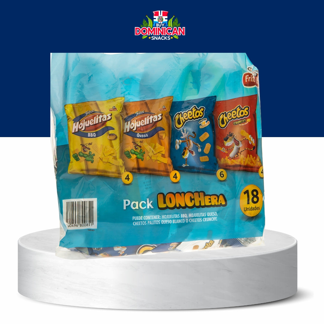 Lonchera Pack 18 Unidades Hojuelitas BBQ, Queso Hojuelita, Cheetos Palitos Queso Blanco, Cheetos Crunchy Extra Queso