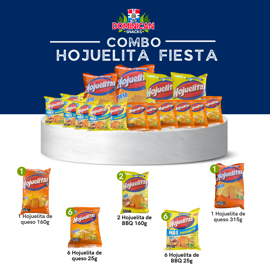 NEW Hojuelitas Dominican Fiesta Pack 16 Units - Cheese & BBQ