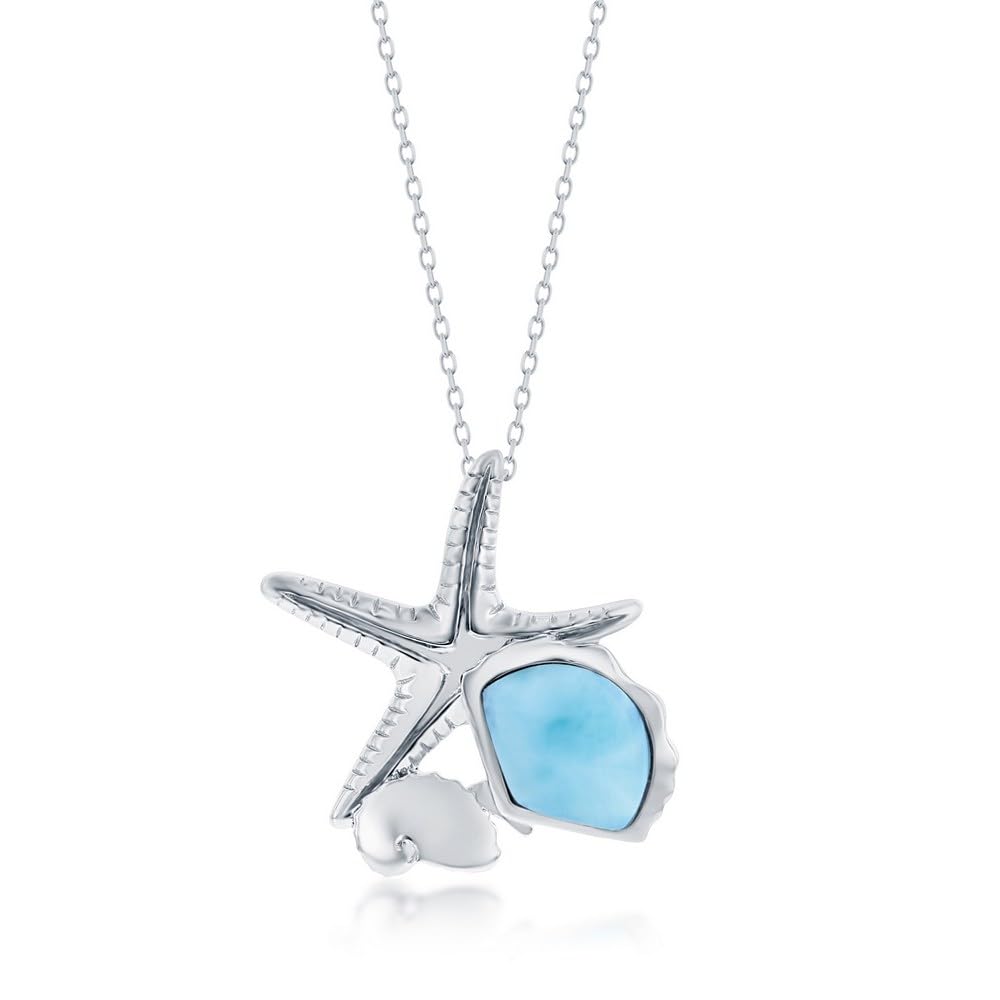 Larimar Gemstone Pendant Necklace – Palm Tree Design, Sterling Silver, Natural Blue Stone Jewelry