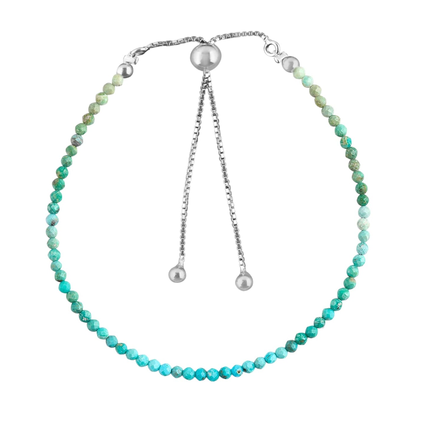 Pulsera bolo de larimar OdrillionGems en plata de ley 925 rodiada, cuentas facetadas azul cielo de 3 mm, cadena ajustable, regalo minimalista hecho a mano para mujer. 