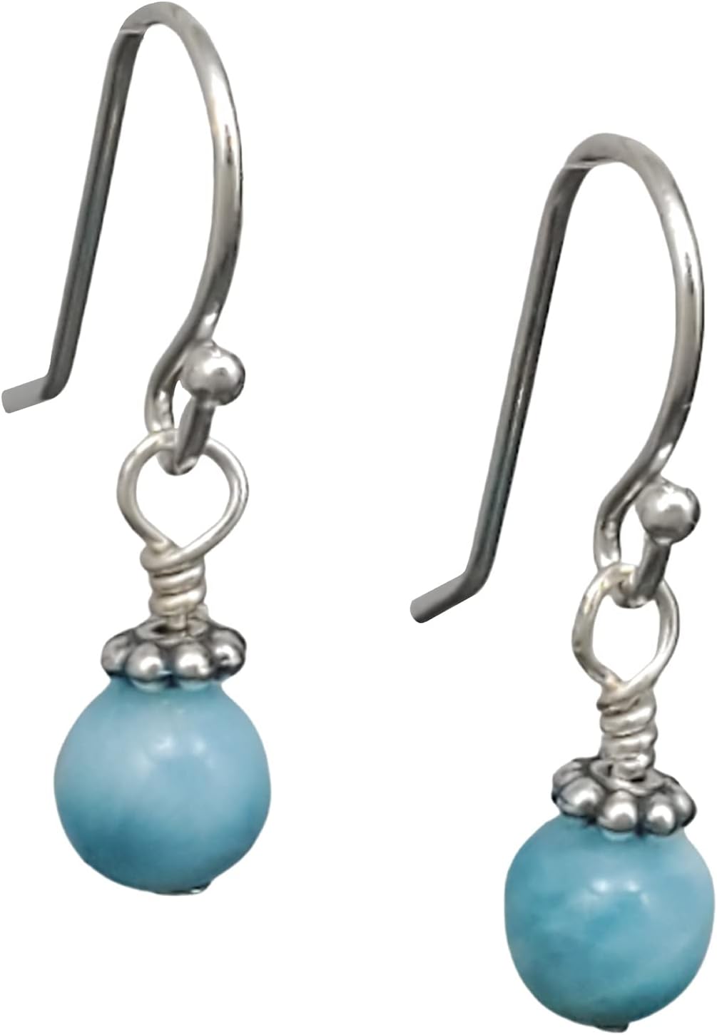 Pendientes colgantes de plata de ley con cuentas de larimar dominicano, piedras preciosas caribeñas hechas a mano, gancho francés, caja de regalo