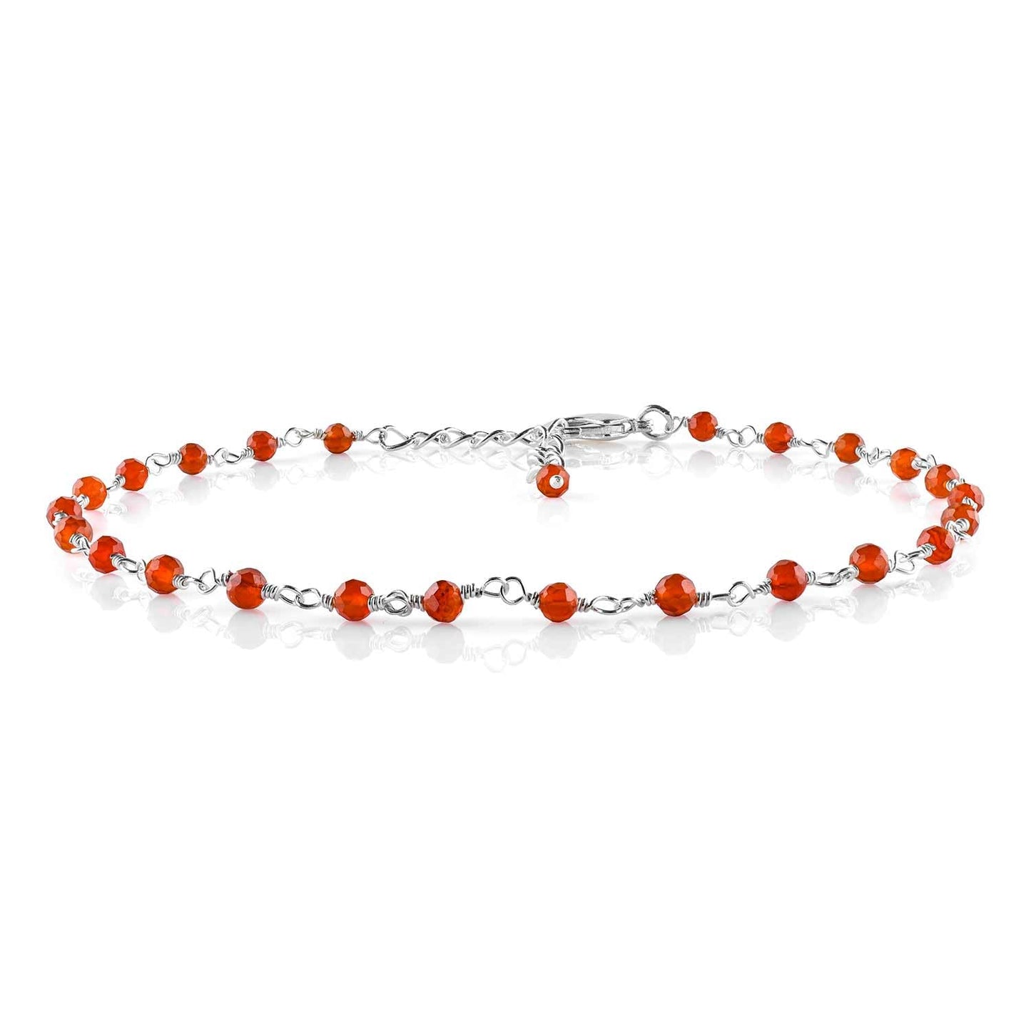 YANARA Larimar Rosary Anklet, Faceted 3mm Gemstone Beads, Silver-Plated Brass, 9”+1.5” Extender, Lobster Clasp, Summer Beach Gift for Women