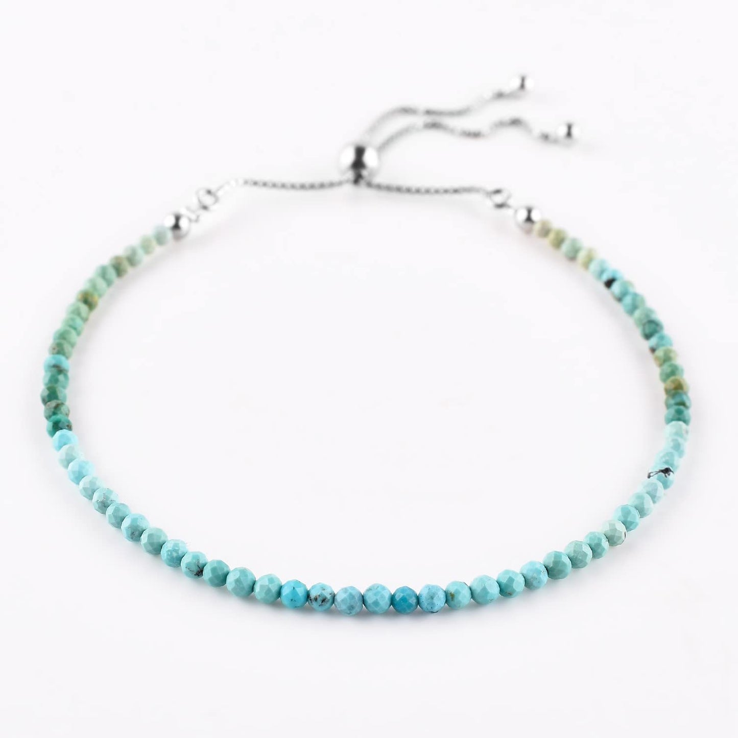 Pulsera bolo de larimar OdrillionGems en plata de ley 925 rodiada, cuentas facetadas azul cielo de 3 mm, cadena ajustable, regalo minimalista hecho a mano para mujer. 
