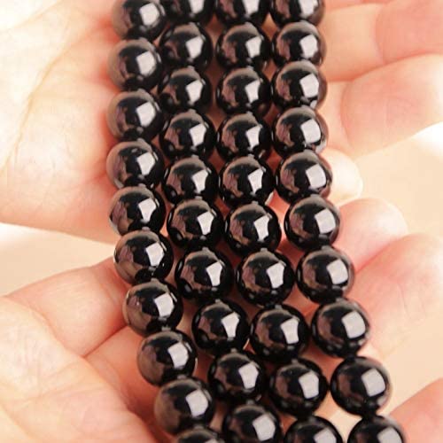 Cuentas sueltas de larimar Barahona de ABCGEMS, 10 mm, redondas y lisas, con inclusiones dendríticas negras, tira de 39 cm, agujero de 1 mm, República Dominicana, suministros para bisutería 