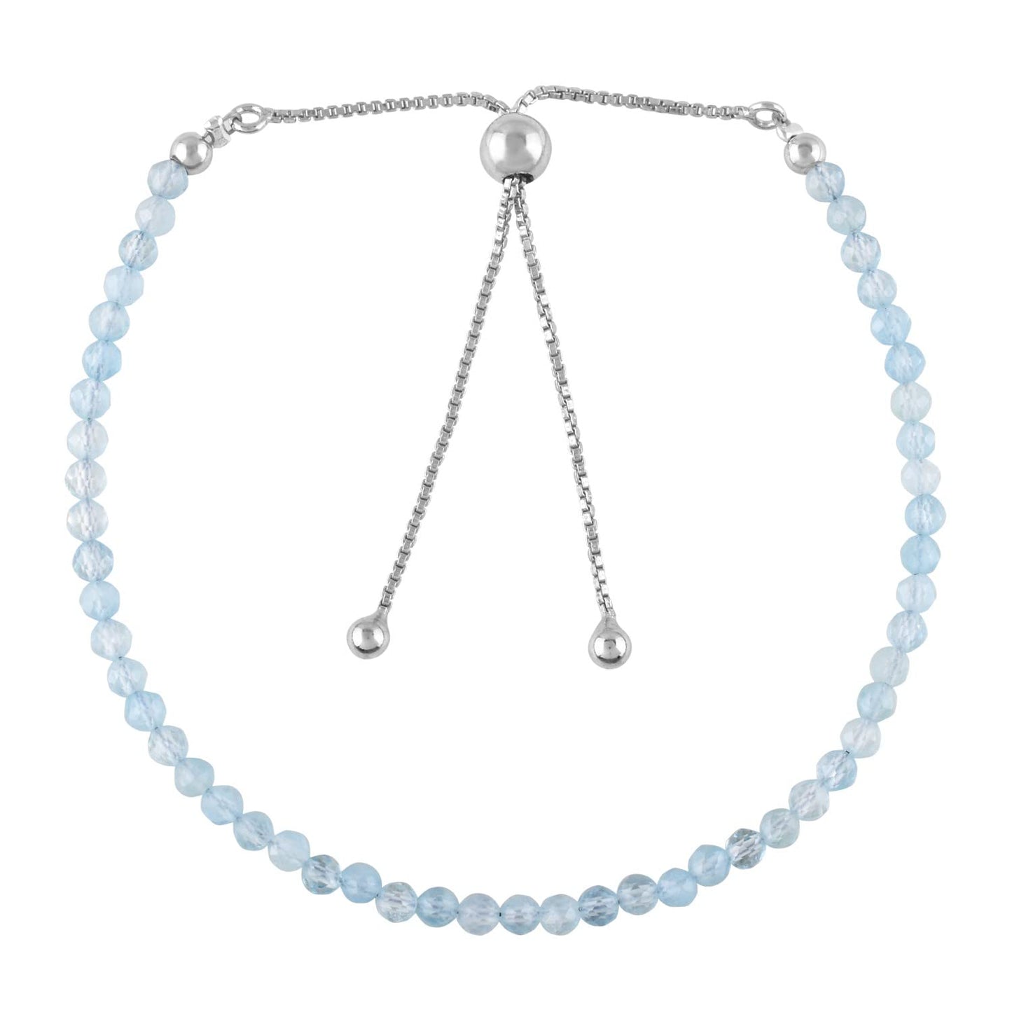 Pulsera bolo de larimar OdrillionGems en plata de ley 925 rodiada, cuentas facetadas azul cielo de 3 mm, cadena ajustable, regalo minimalista hecho a mano para mujer. 