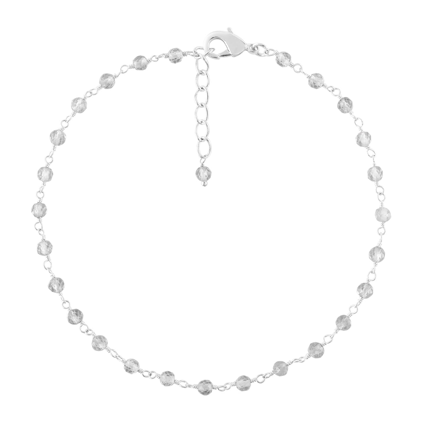 YANARA Larimar Rosary Anklet, Faceted 3mm Gemstone Beads, Silver-Plated Brass, 9”+1.5” Extender, Lobster Clasp, Summer Beach Gift for Women