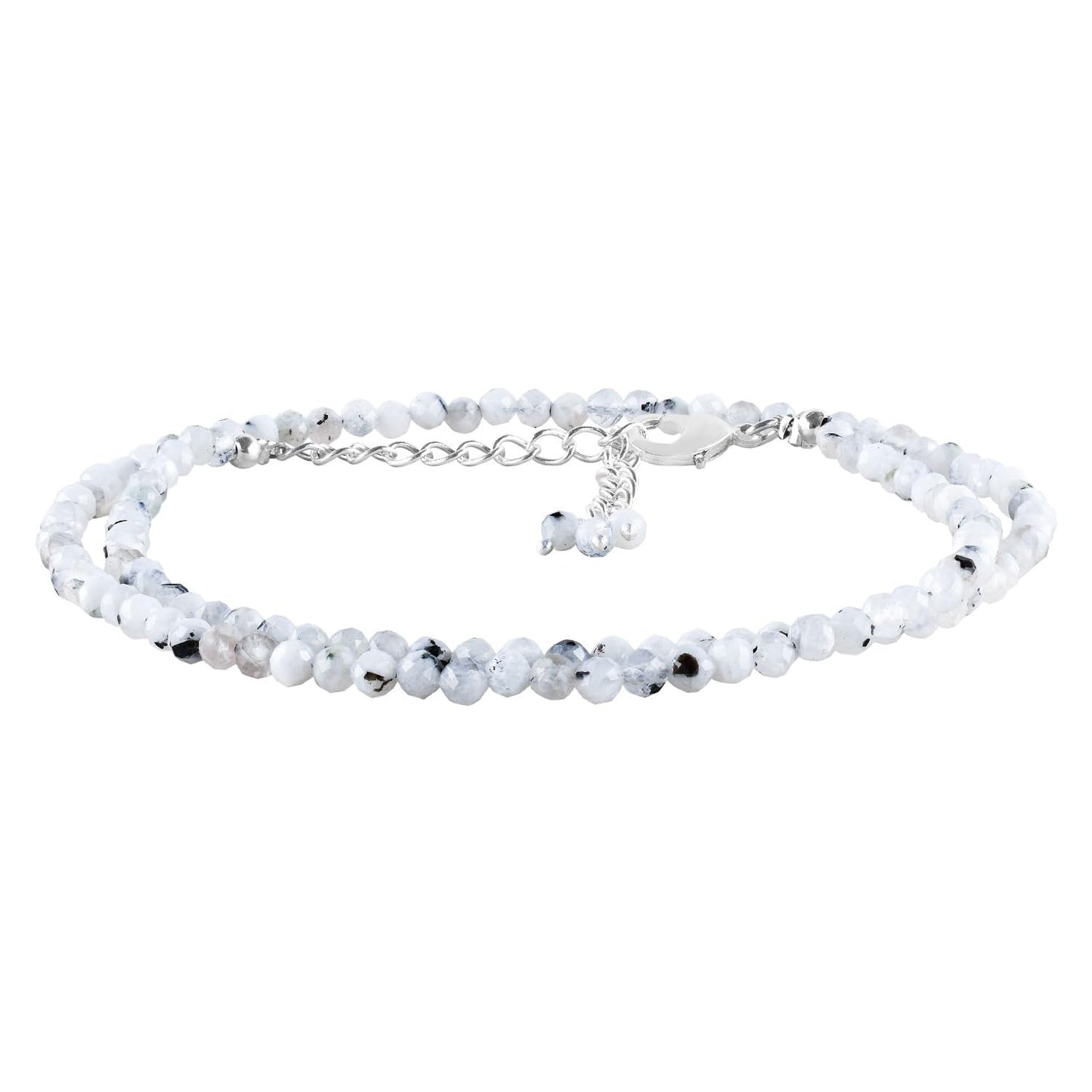 Gargantilla de cuentas de larimar ZEMBIENCE, piedras preciosas naturales facetadas de 3 mm, latón bañado en plata con revestimiento electrolítico, extensor de 40,6 cm + 5 cm, cierre de mosquetón, regalo minimalista.