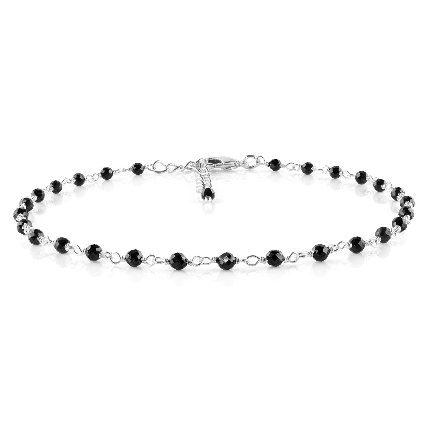 YANARA Larimar Rosary Anklet, Faceted 3mm Gemstone Beads, Silver-Plated Brass, 9”+1.5” Extender, Lobster Clasp, Summer Beach Gift for Women