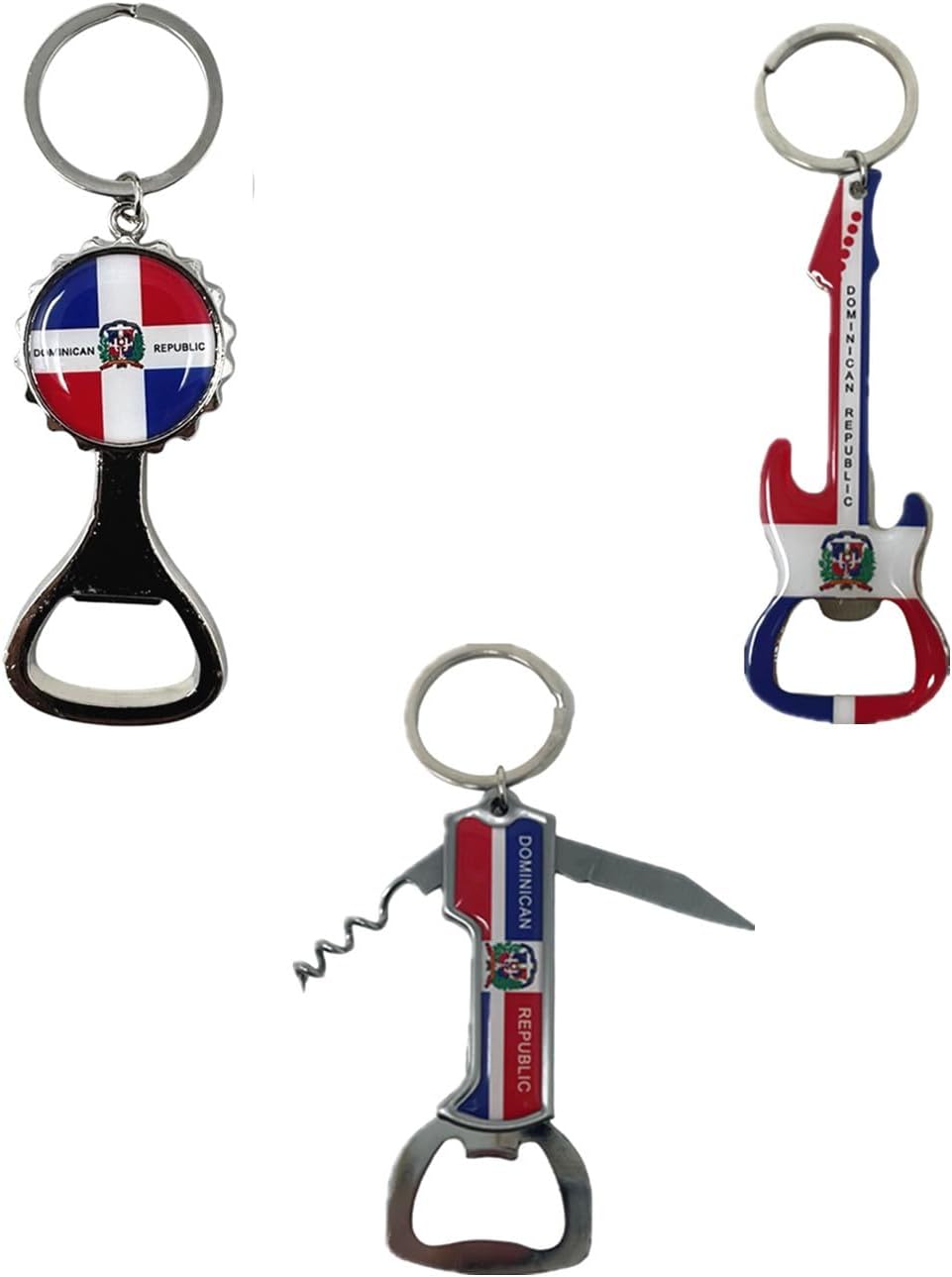 Paquete de 8 llaveros de República Dominicana: set de recuerdo metálico (bandera, corazón, camiseta y más)