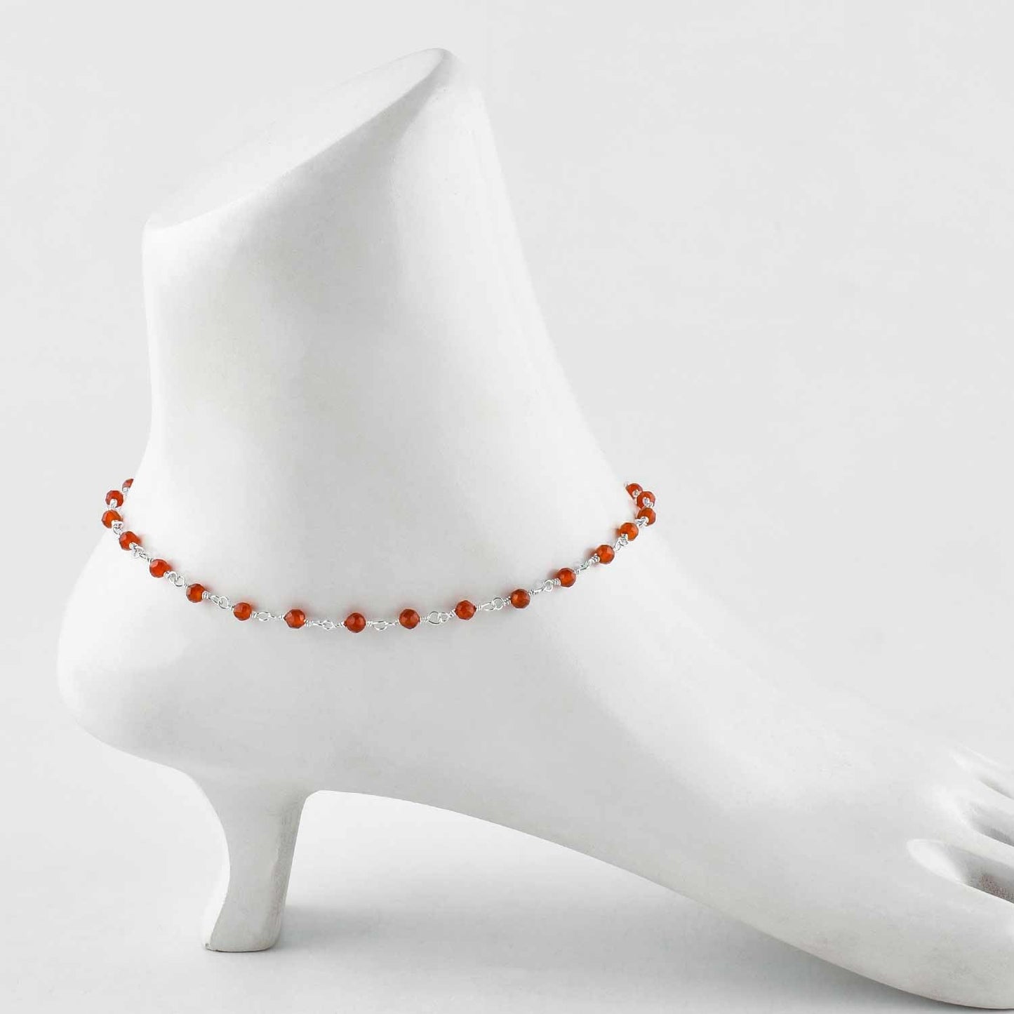 YANARA Larimar Rosary Anklet, Faceted 3mm Gemstone Beads, Silver-Plated Brass, 9”+1.5” Extender, Lobster Clasp, Summer Beach Gift for Women