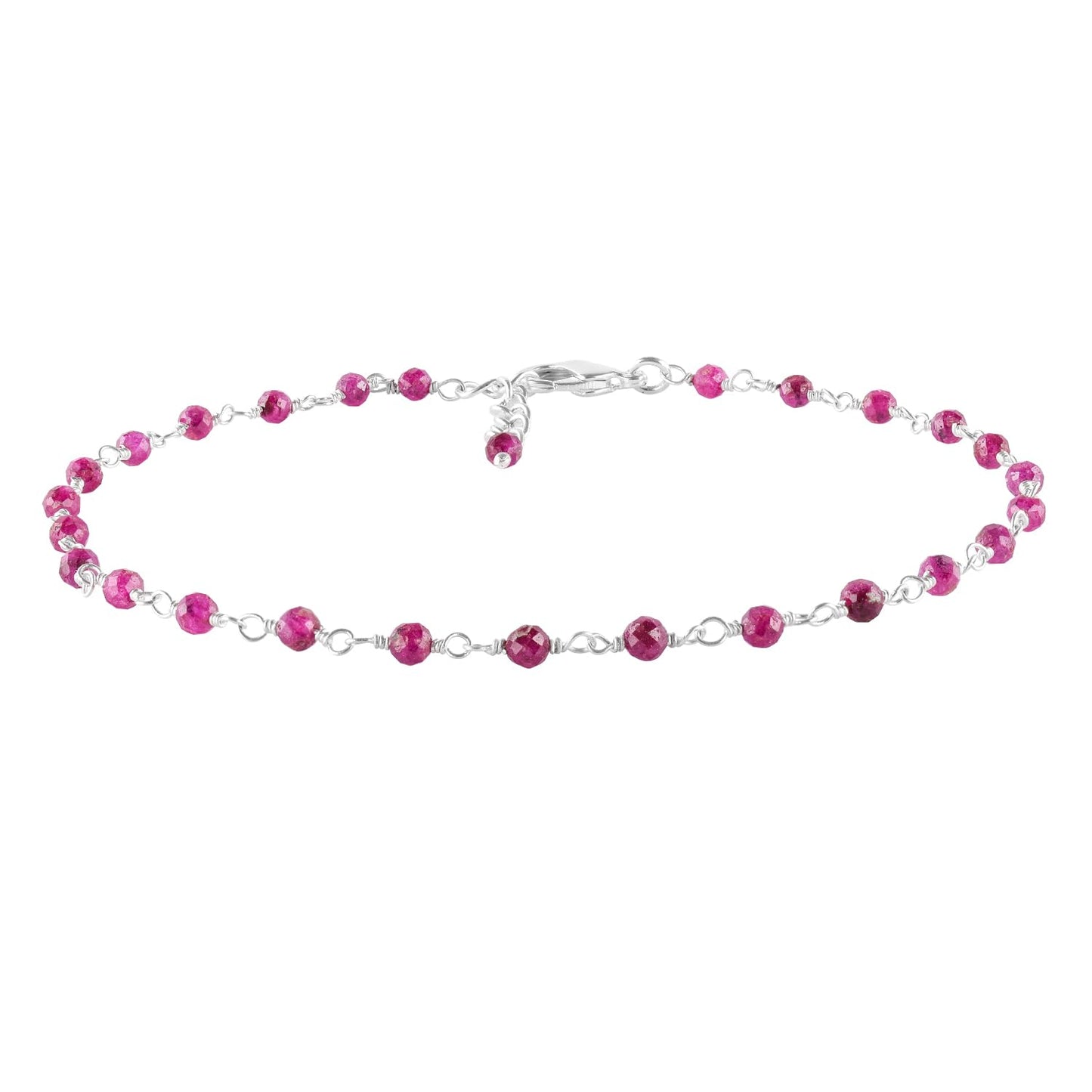 YANARA Larimar Rosary Anklet, Faceted 3mm Gemstone Beads, Silver-Plated Brass, 9”+1.5” Extender, Lobster Clasp, Summer Beach Gift for Women