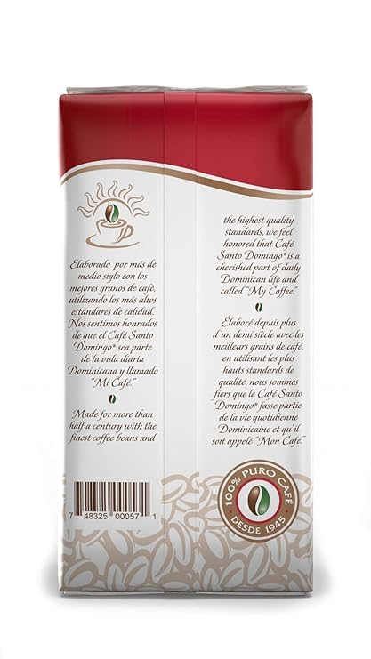 Café Santo Domingo, 16 oz Bag, Ground Coffee, Medium Roast - Product from the Dominican Republic (Pack of 2)