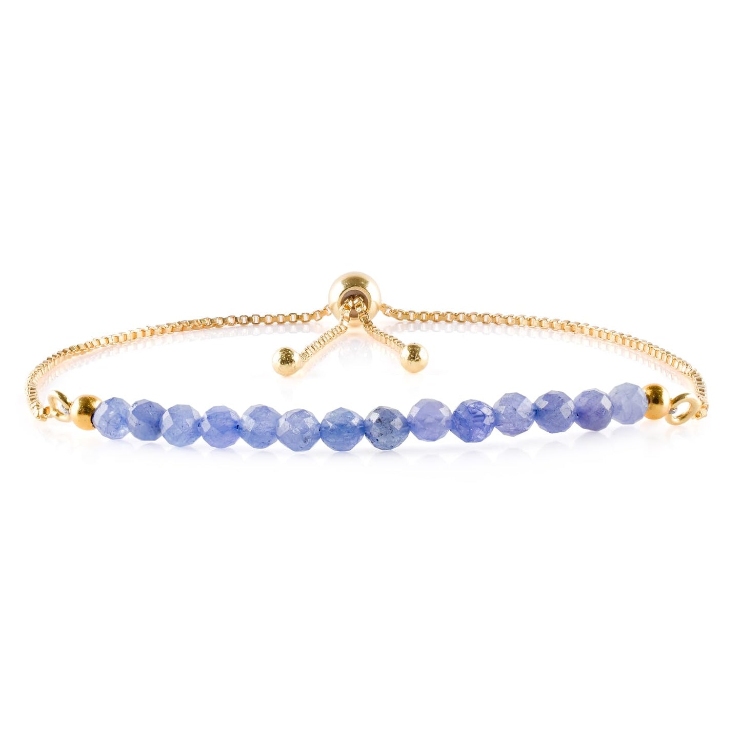 InfinityGemsArt Larimar Slider Bracelet, 14K Gold-Plated Brass, 3mm Faceted Micro Beads, Adjustable 6–9”, Dainty Birthstone Jewelry Gift for Women